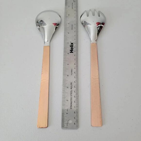 Handcrafted Copper & Stainless Steel Serving Spoon and Fork Set of 2 Indian - Picture 7 of 7